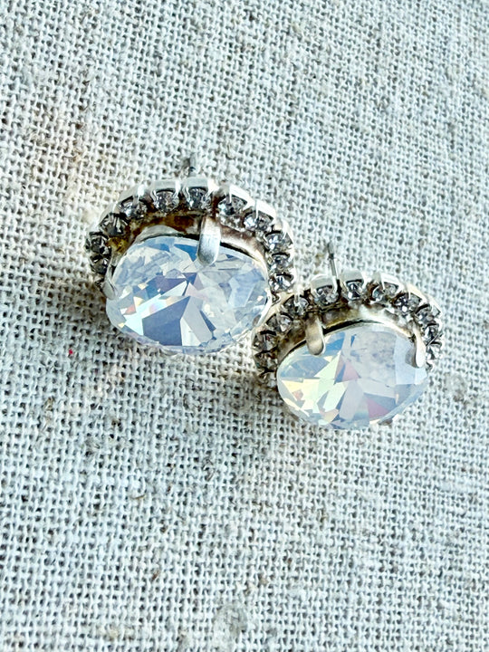 Eirlys Opal Crystal Square Cut Halo Framed Stud Earrings - Shabby To Chic Jewelry