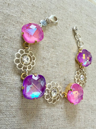 Nicole Flower Pendant Crystal Link Bracelet - Shabby To Chic Jewelry