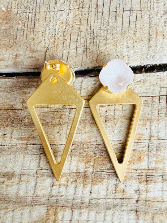 Kayla Gold Pyramid Geometric Crystal Stud Earrings - Shabby To Chic Jewelry