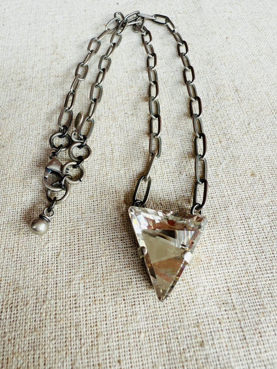 Aubrey Silver Geometric Triangle Crystal Pendant Necklace - Shabby To Chic Jewelry
