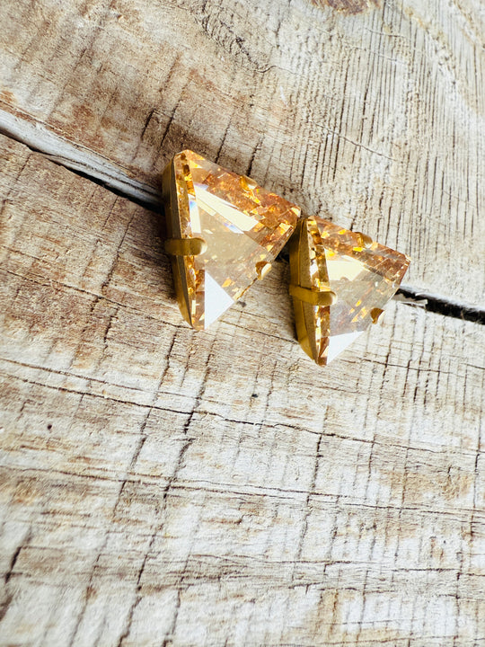 Tracy Gold Triangle Geometric Stud Crystal Earrings - Shabby To Chic Jewelry