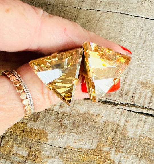 Tracy Gold Triangle Geometric Stud Crystal Earrings - Shabby To Chic Jewelry