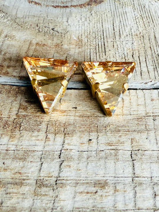 Tracy Gold Triangle Geometric Stud Crystal Earrings - Shabby To Chic Jewelry