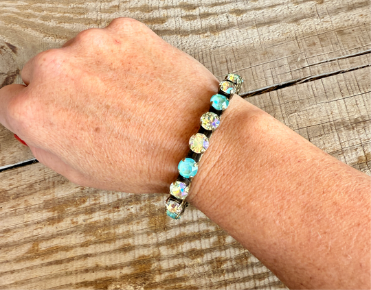 Elena Antique Gold Green Crystal Cuff Bracelet - Shabby To Chic Jewelry