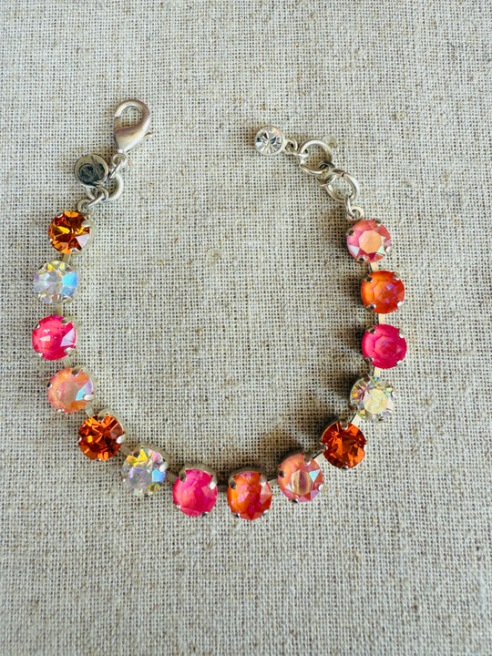 Summer Peach Silver Tennis Crystal Bracelet