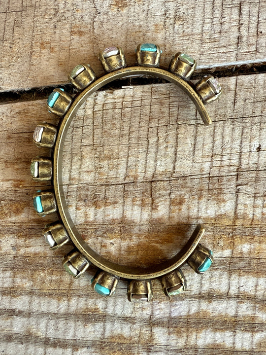 Elena Antique Gold Green Crystal Cuff Bracelet - Shabby To Chic Jewelry