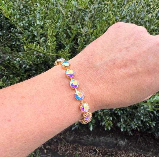 Caroline Matte Gold Crystal Tennis Bracelet - Shabby To Chic Jewelry