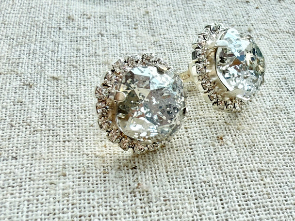 Tali Patina Square Cut Crystal Halo Framed Earrings - Shabby To Chic Jewelry