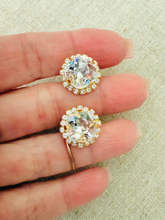 Marleigh Square Cut Crystal Halo Framed Earrings - Shabby To Chic Jewelry