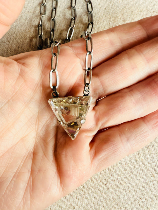 Aubrey Silver Geometric Triangle Crystal Pendant Necklace - Shabby To Chic Jewelry