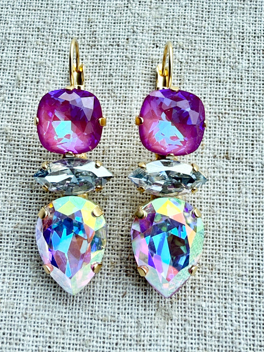 Eden Pink Crystal Drop Earrings - Shabby To Chic Jewelry
