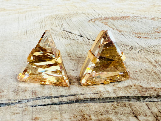 Tracy Gold Triangle Geometric Stud Crystal Earrings - Shabby To Chic Jewelry