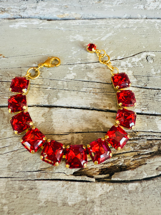 Arianna Red Square Crystal Tennis Bracelet - Shabby To Chic Jewelry