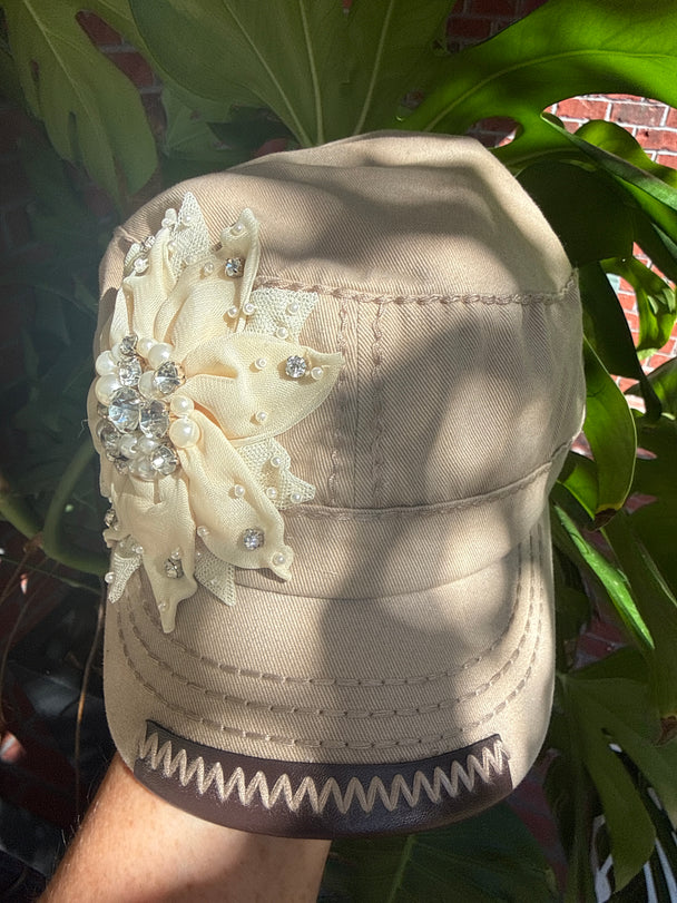Grace Flower Pearl Crystal Embellished Baseball Hat