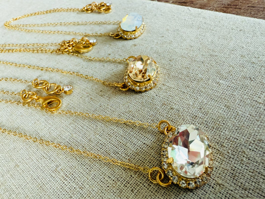 Hillary • Crystal Framed • Oval Pendant Necklace
