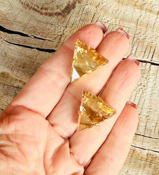 Tracy Gold Triangle Geometric Stud Crystal Earrings - Shabby To Chic Jewelry