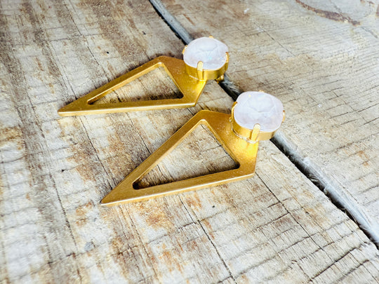 Kayla Gold Pyramid Geometric Crystal Stud Earrings - Shabby To Chic Jewelry