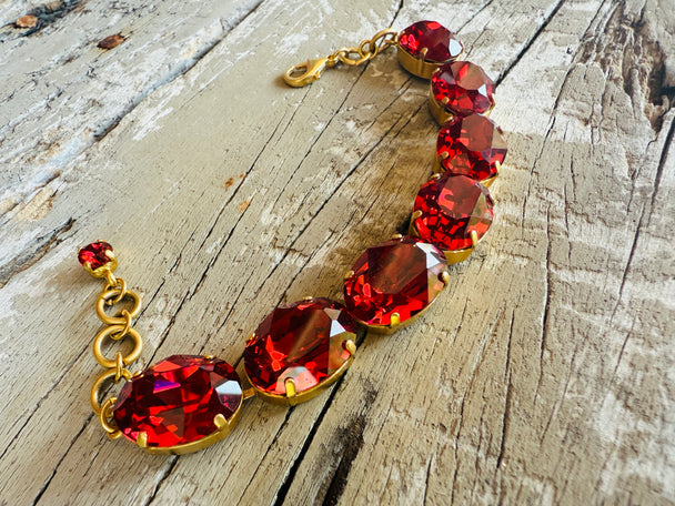 Ruby Oval Crystal Tennis Bracelet - Shabby To Chic Jewelry