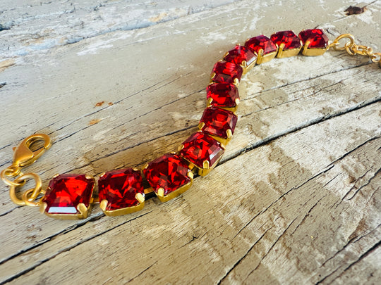 Arianna Red Square Crystal Tennis Bracelet - Shabby To Chic Jewelry