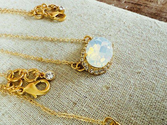 Hillary • Crystal Framed • Oval Pendant Necklace
