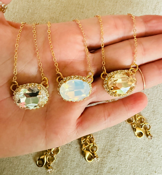 Hillary • Crystal Framed • Oval Pendant Necklace