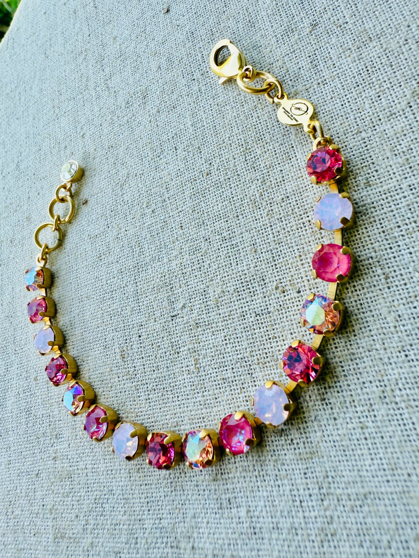 Poppy Pink Colored Crystal Tennis Bracelet