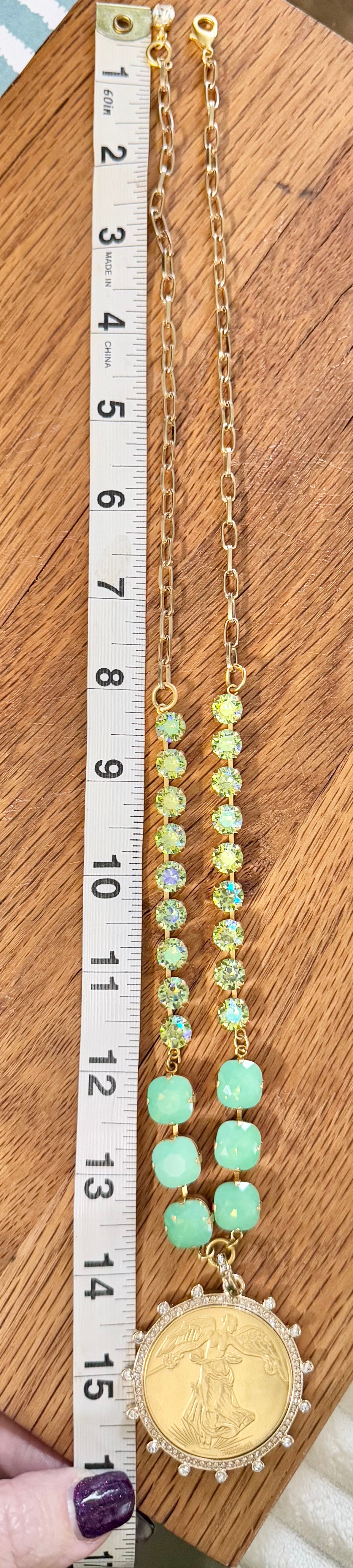 Jade Liberty Coin Pendant Crystal Necklace - Shabby To Chic Jewelry