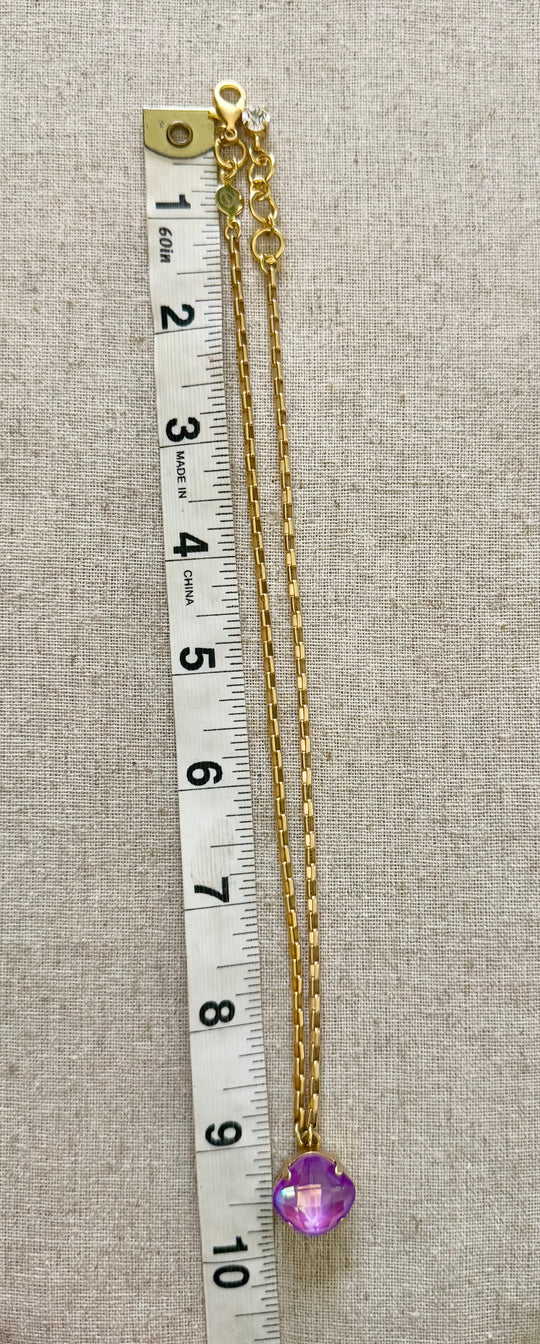 Violet Square Cut Crystal Pendant Necklace - Shabby To Chic Jewelry