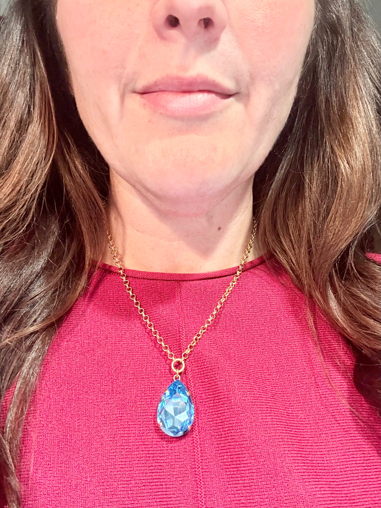 Abigail Pear Pendant Blue Crystal Necklace - Shabby To Chic Jewelry