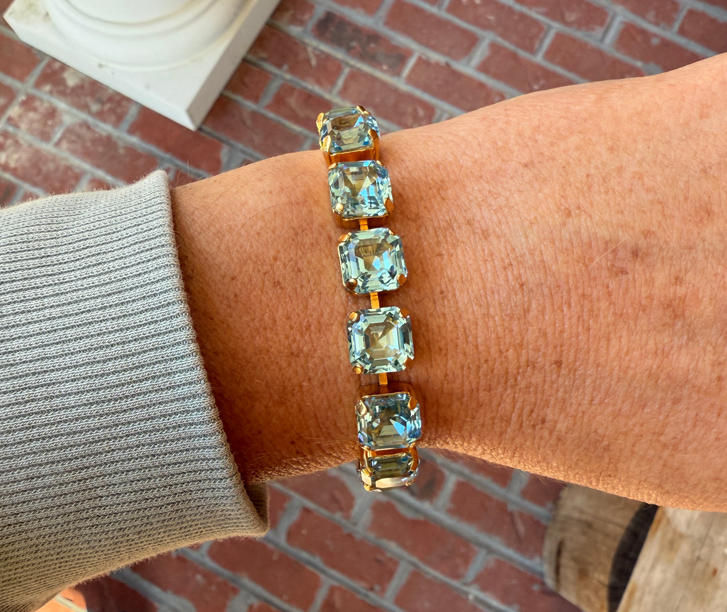 Lucy Light Blue Square Cut Crystal Tennis Bracelet - Shabby To Chic Jewelry