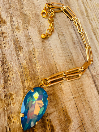 Marlene Pear Cut Blue Iridescent Crystal Pendant Necklace - Shabby To Chic Jewelry