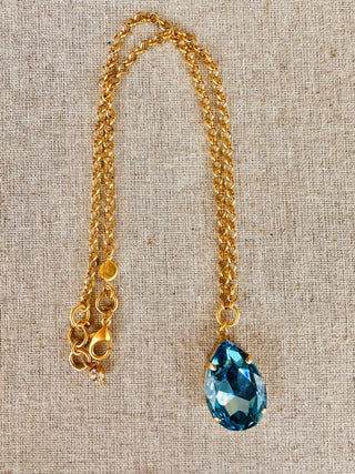 Abigail Pear Pendant Blue Crystal Necklace - Shabby To Chic Jewelry