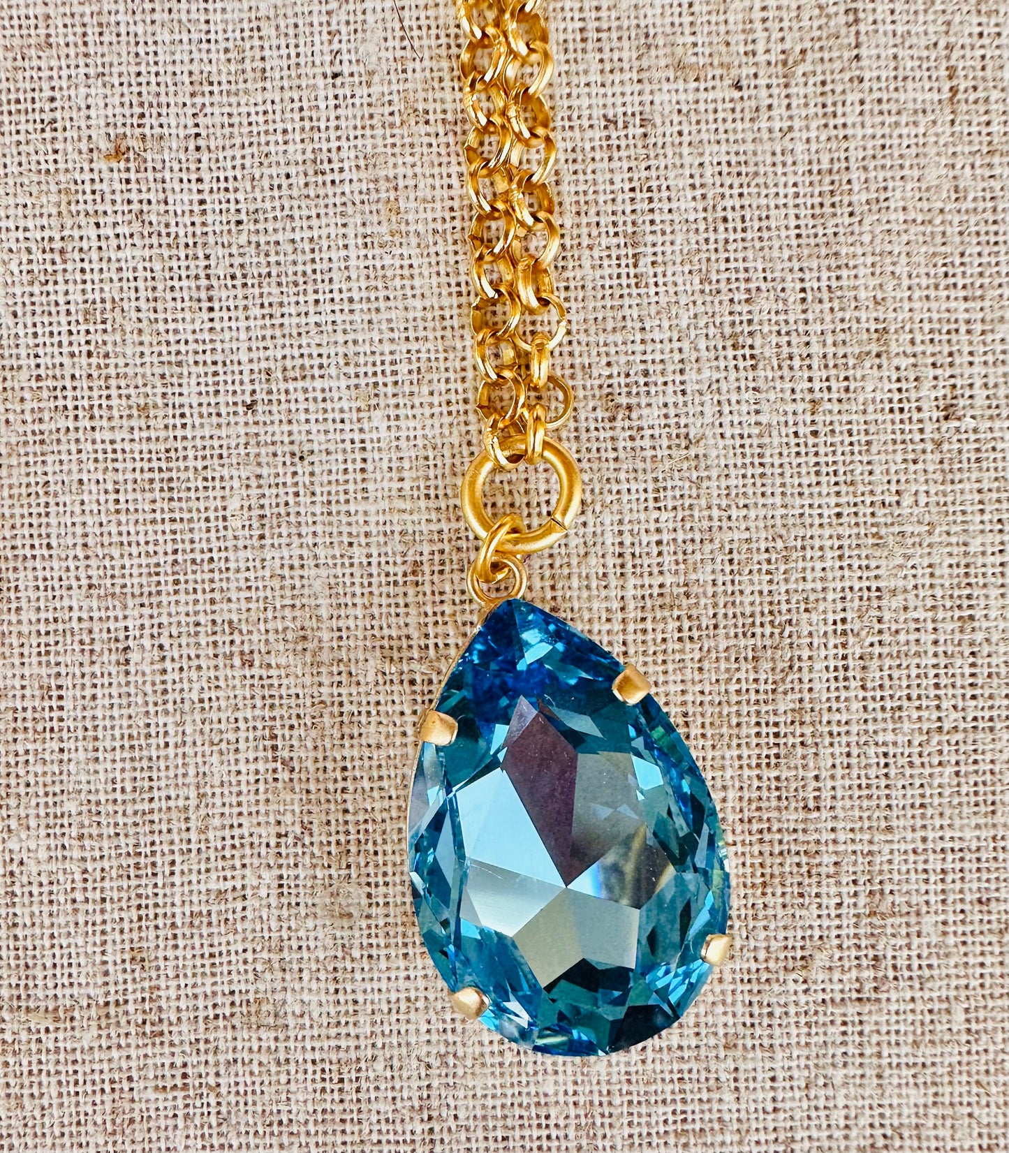 Abigail Pear Pendant Blue Crystal Necklace - Shabby To Chic Jewelry