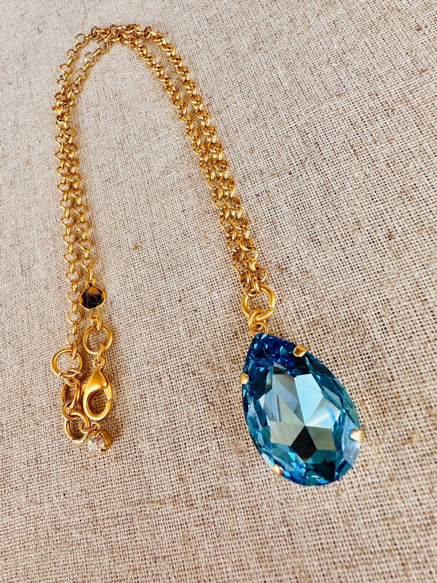 Abigail Pear Pendant Blue Crystal Necklace - Shabby To Chic Jewelry