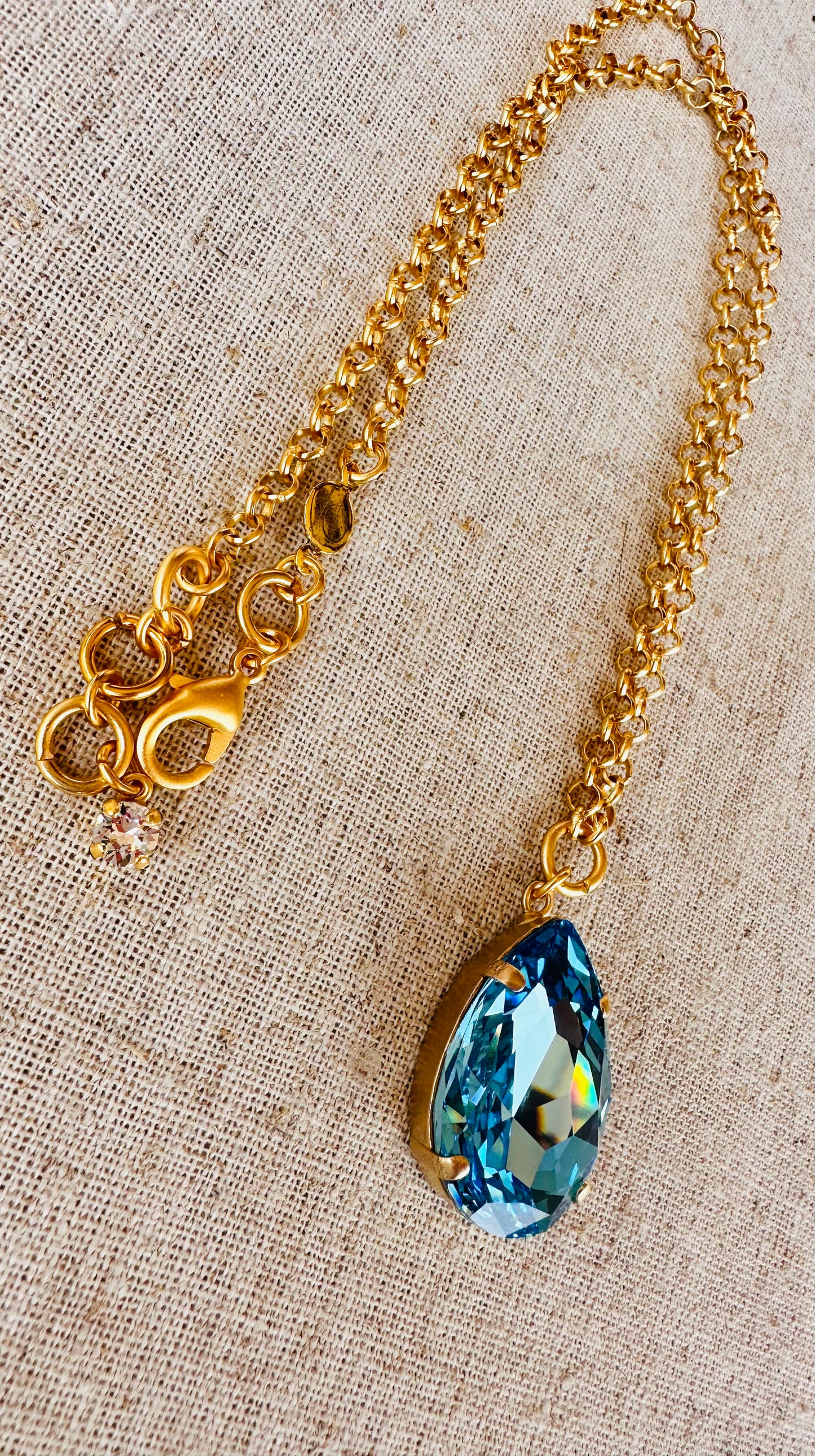 Abigail Pear Pendant Blue Crystal Necklace - Shabby To Chic Jewelry