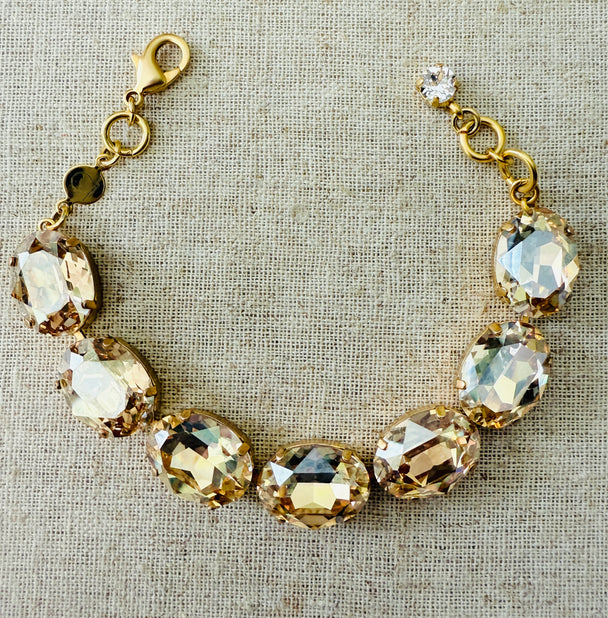 Makayla Gold Oval Cut Crystal Bracelet - Shabby To Chic Jewelry