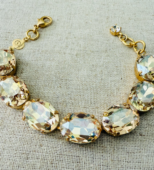 Makayla Gold Oval Cut Crystal Bracelet - Shabby To Chic Jewelry
