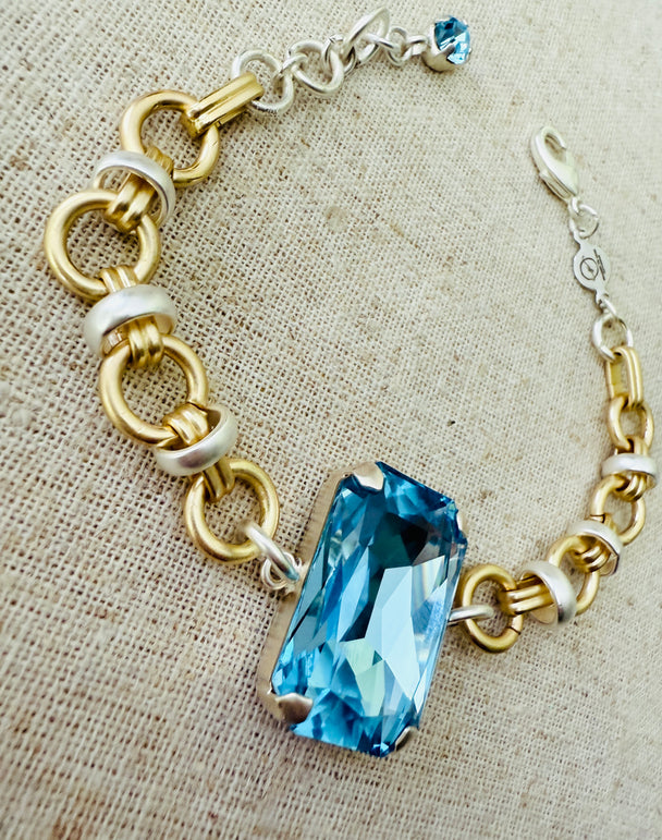 Leah Square Cut Light Sapphire Two Tone Crystal Bracelet - Shabby To Chic Jewelry