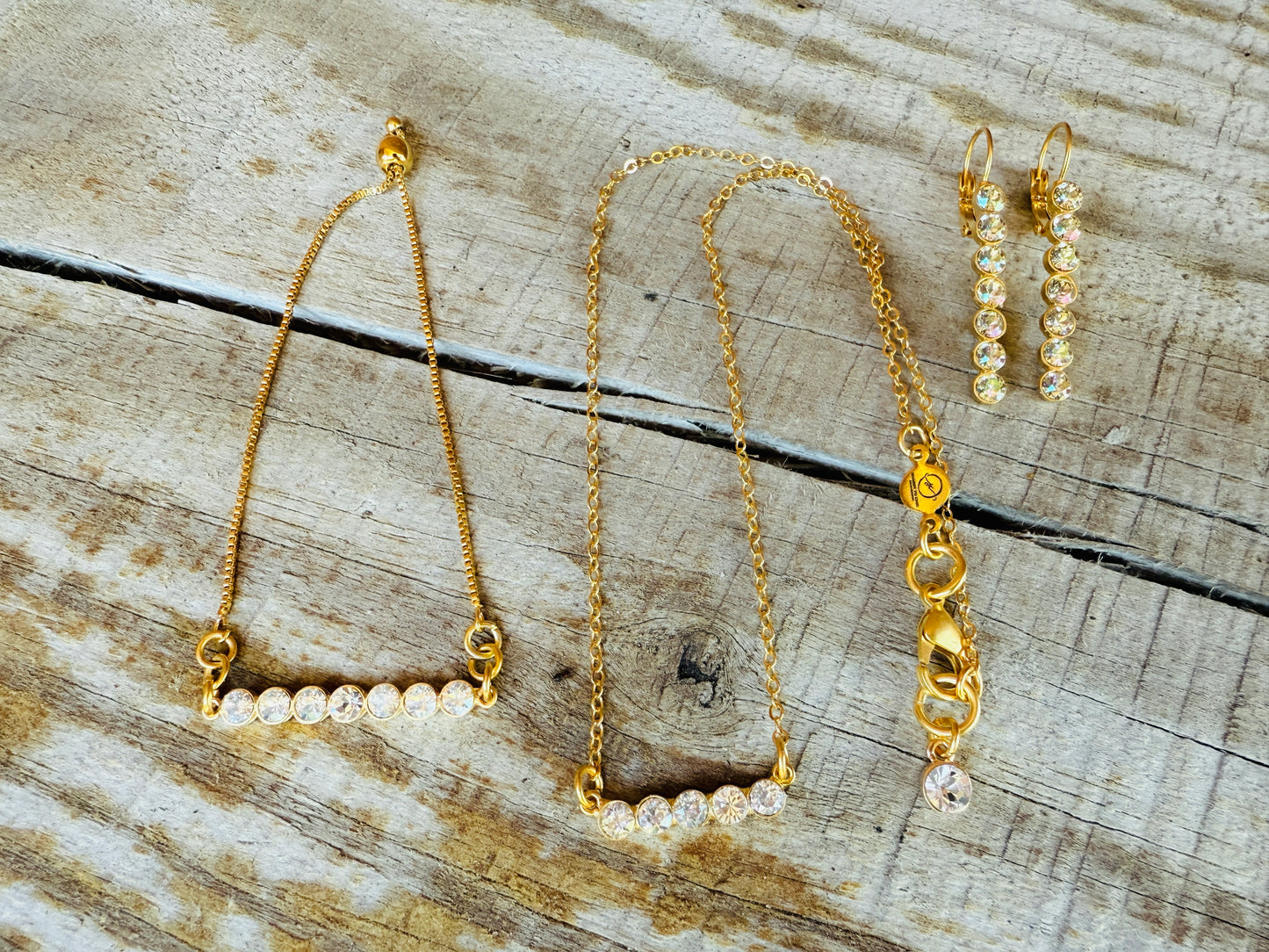Noelle Petite Crystal Bar Necklace and Bracelet - Shabby To Chic Jewelry