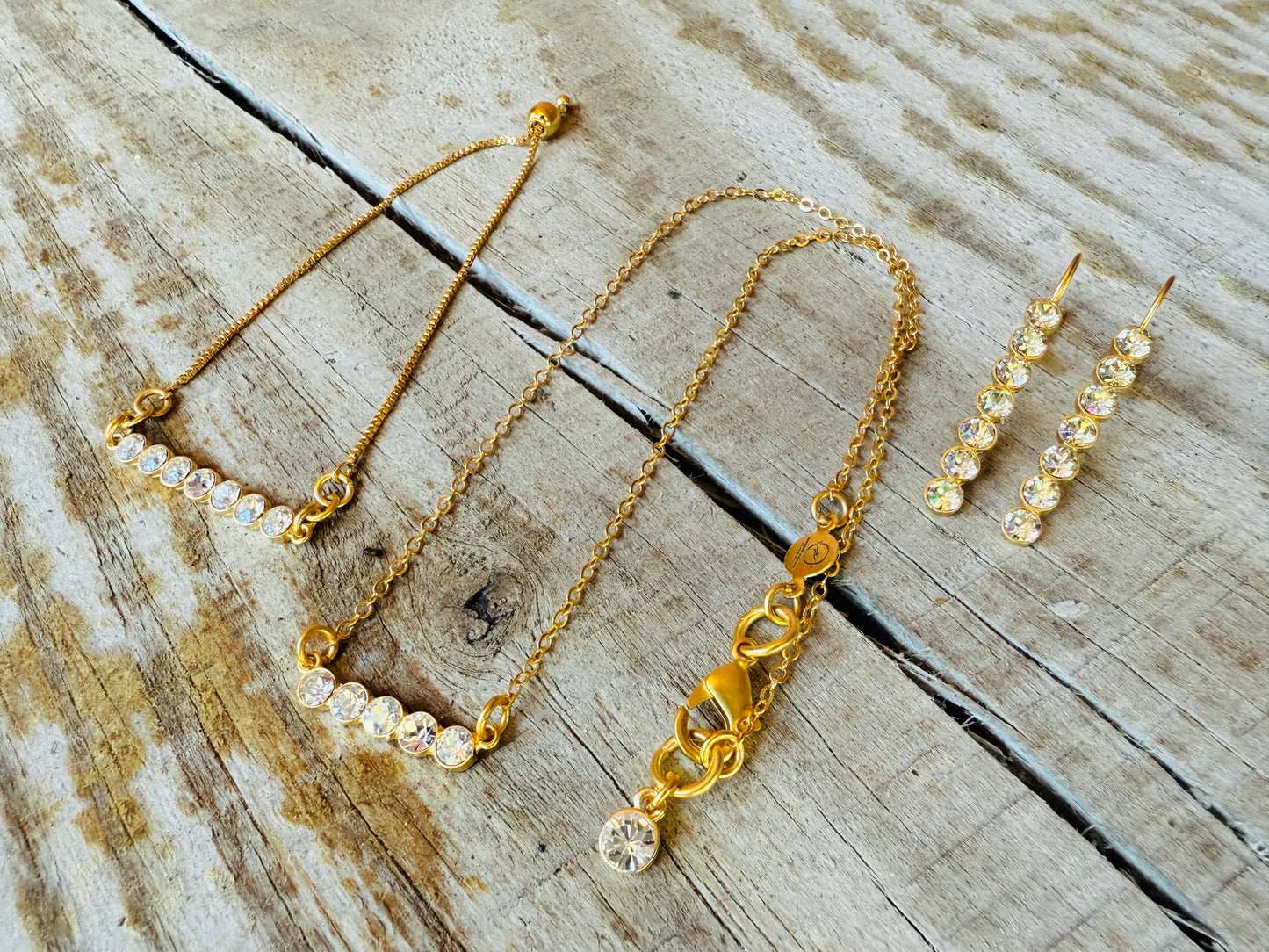 Noelle Petite Crystal Bar Necklace and Bracelet - Shabby To Chic Jewelry