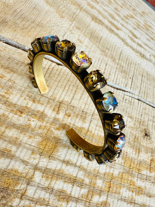 Natasha Brown Crystal Cuff Antique Gold Bracelet