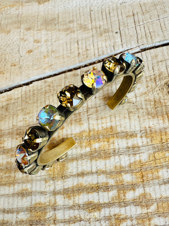 Natasha Brown Crystal Cuff Antique Gold Bracelet