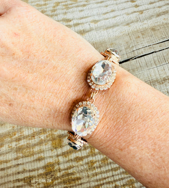 Karina Gold Link Oval Crystal Bracelet