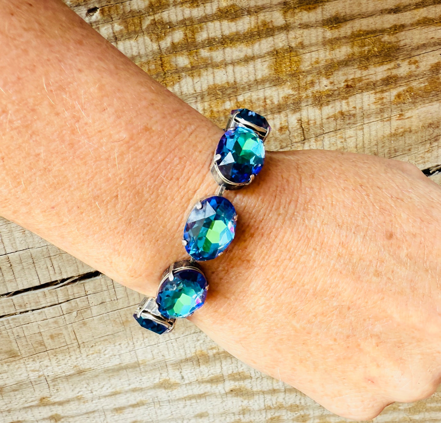 Dana Blue Oval Cut Crystal Bracelet