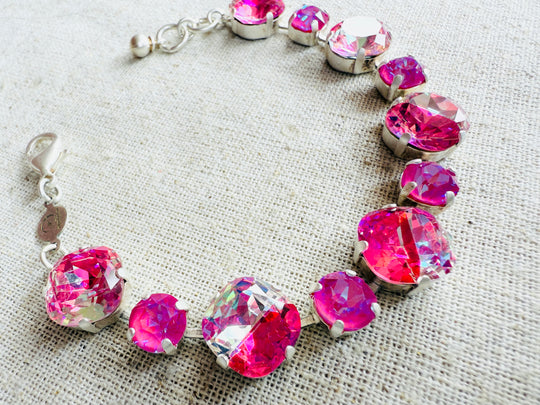 Olivia Pink Silver Crystal Tennis Bracelet