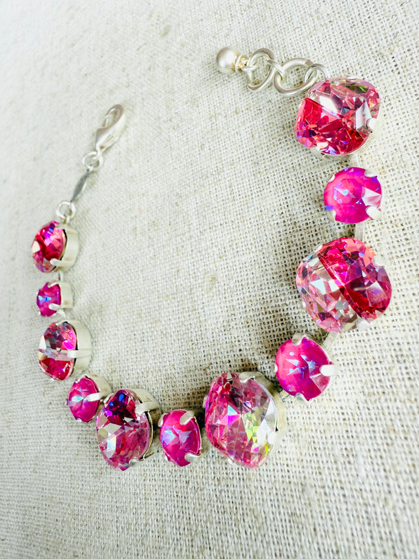 Olivia Pink Silver Crystal Tennis Bracelet