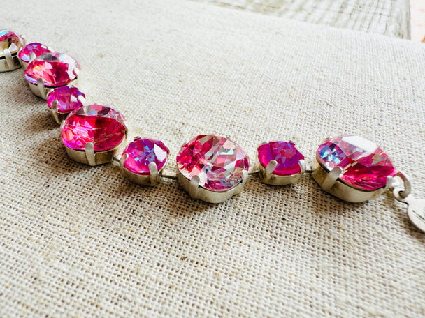 Olivia Pink Silver Crystal Tennis Bracelet