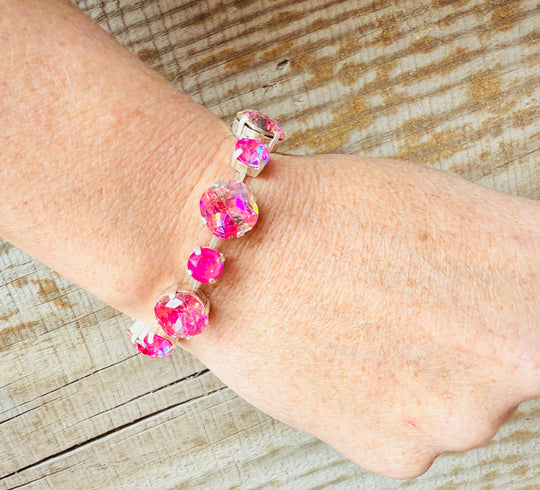 Olivia Pink Silver Crystal Tennis Bracelet