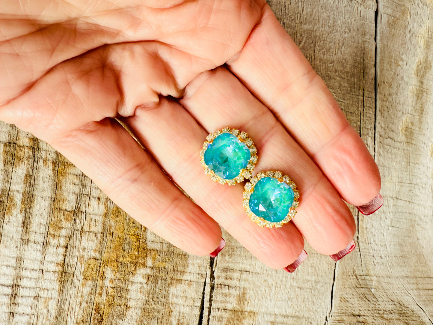 Lacy Turquoise Crystal Stud Earring