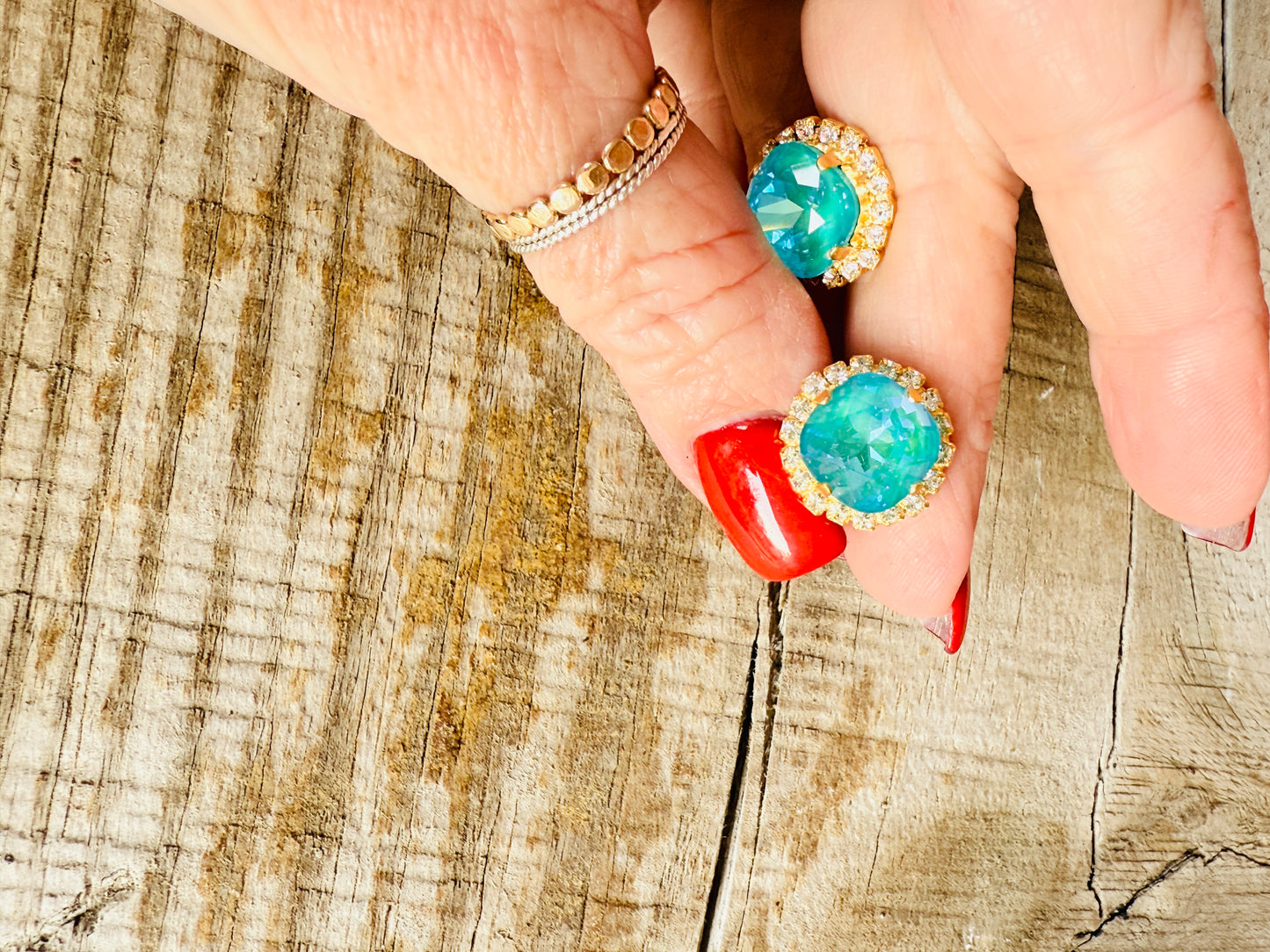 Lacy Turquoise Crystal Stud Earring